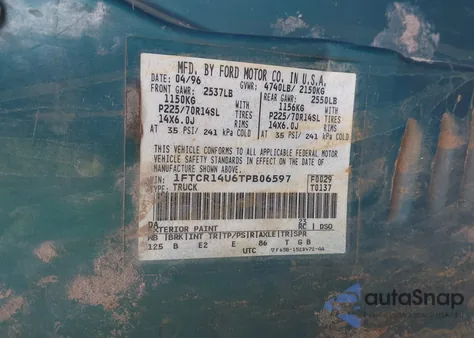 1996 Ford Ranger Super Cab z USA, uszkodzony, nr VIN 1FTCR14U6TPB06597